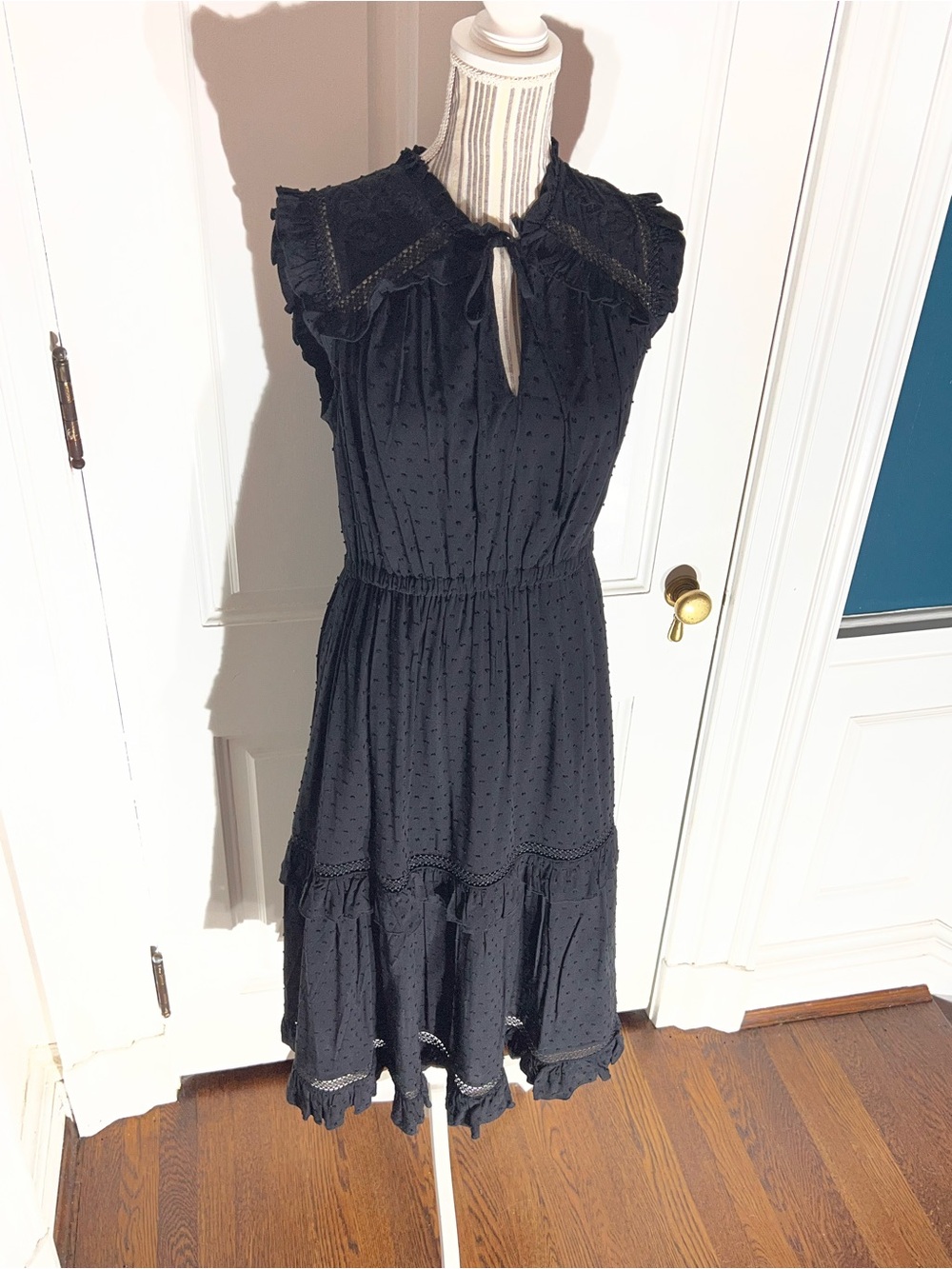 Black Ruffled Swiss Dot Kate spade nwt medium dress embroidered women’s DR17